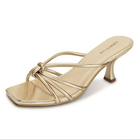 Shoes - Gold Strappy Women's Kitten  Heels